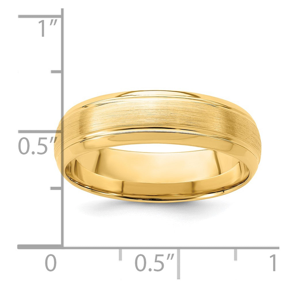 14k Yellow Gold 6mm Lightweight Comfort Fit Brushed Satin Line Edge Wedding Band Size 8.5