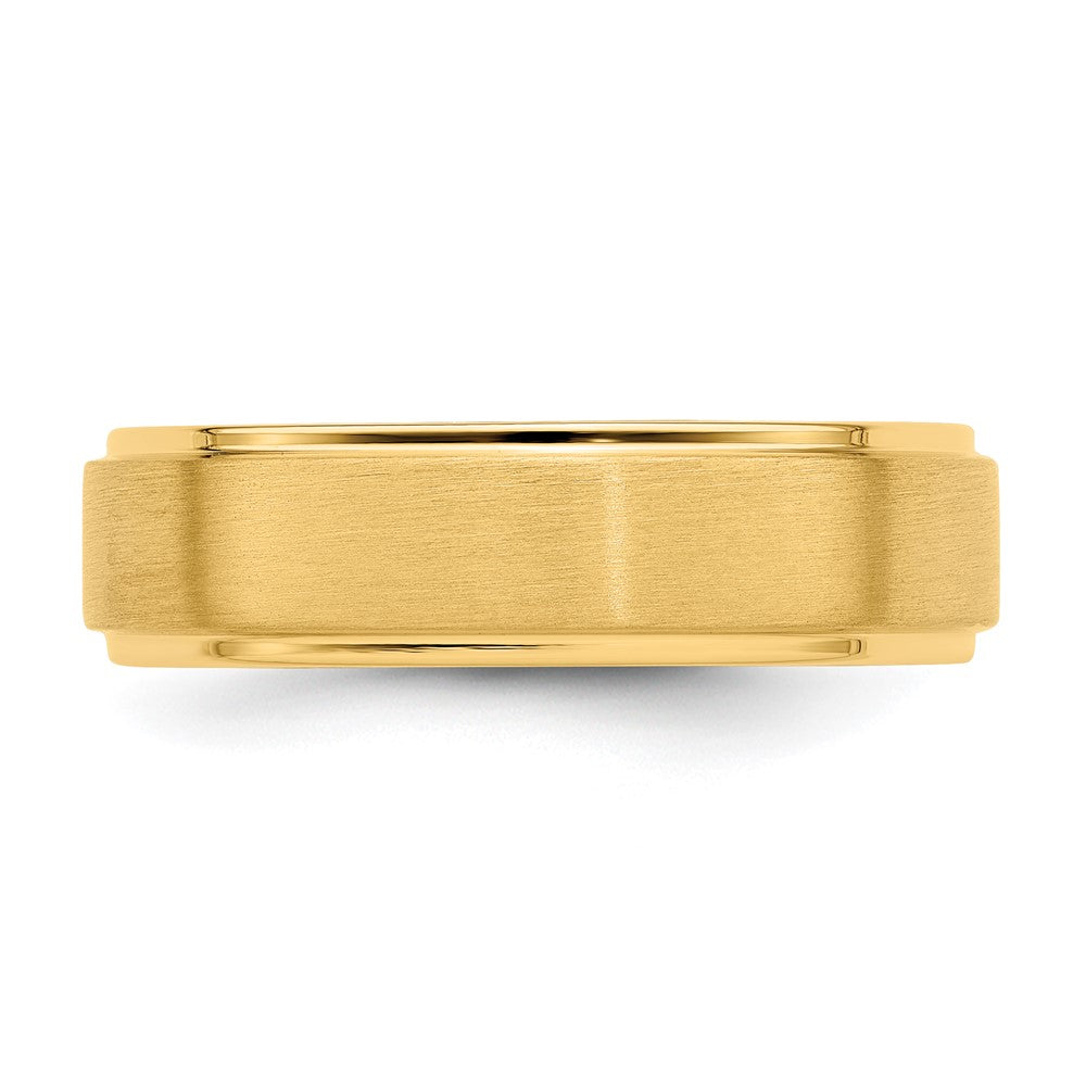 14k Yellow Gold 6mm Standard Weight Comfort Fit Brushed Satin/Polished Stepped Edge Wedding Band Size 7