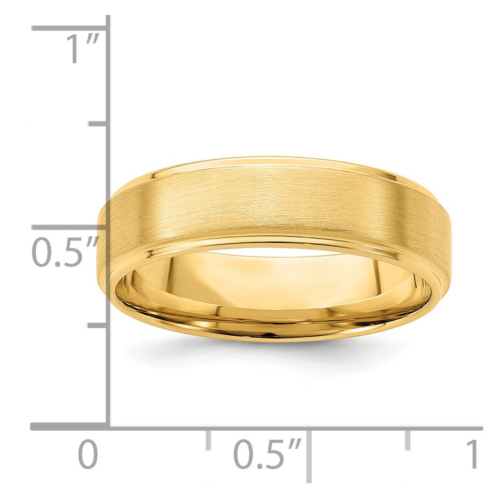 14k Yellow Gold 6mm Standard Weight Comfort Fit Brushed Satin/Polished Stepped Edge Wedding Band Size 7