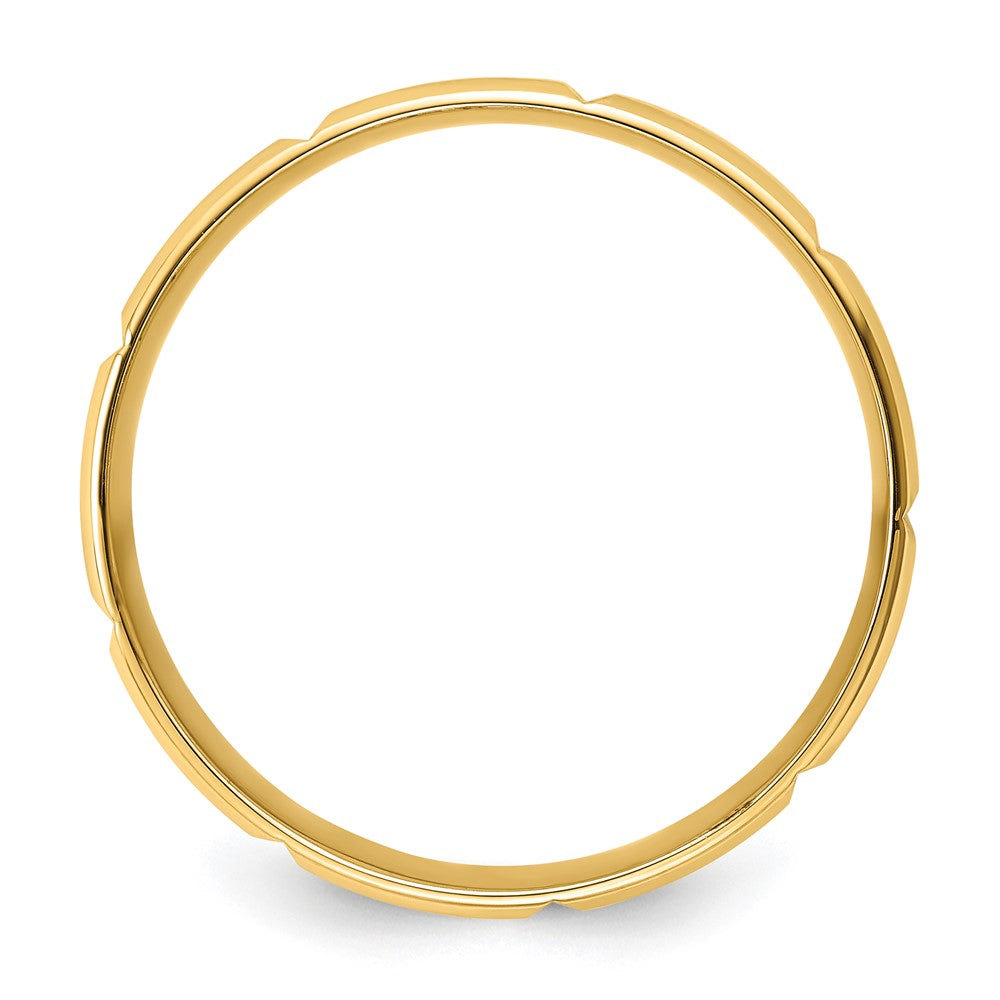 14k Yellow Gold 6mm Standard Weight Comfort Fit Brushed/Polished Beveled Edge with Vertical Lines Wedding Band Size 10