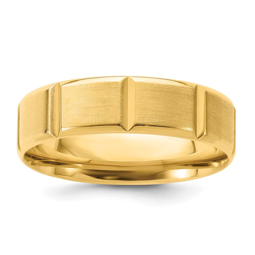 Solid;14k Yellow gold;Comfort fit;Polished & satin;Beveled Edge;Grooved