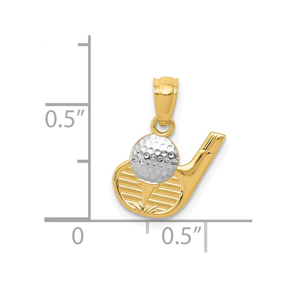 14k and White Rhodium Golf Ball and Club Pendant