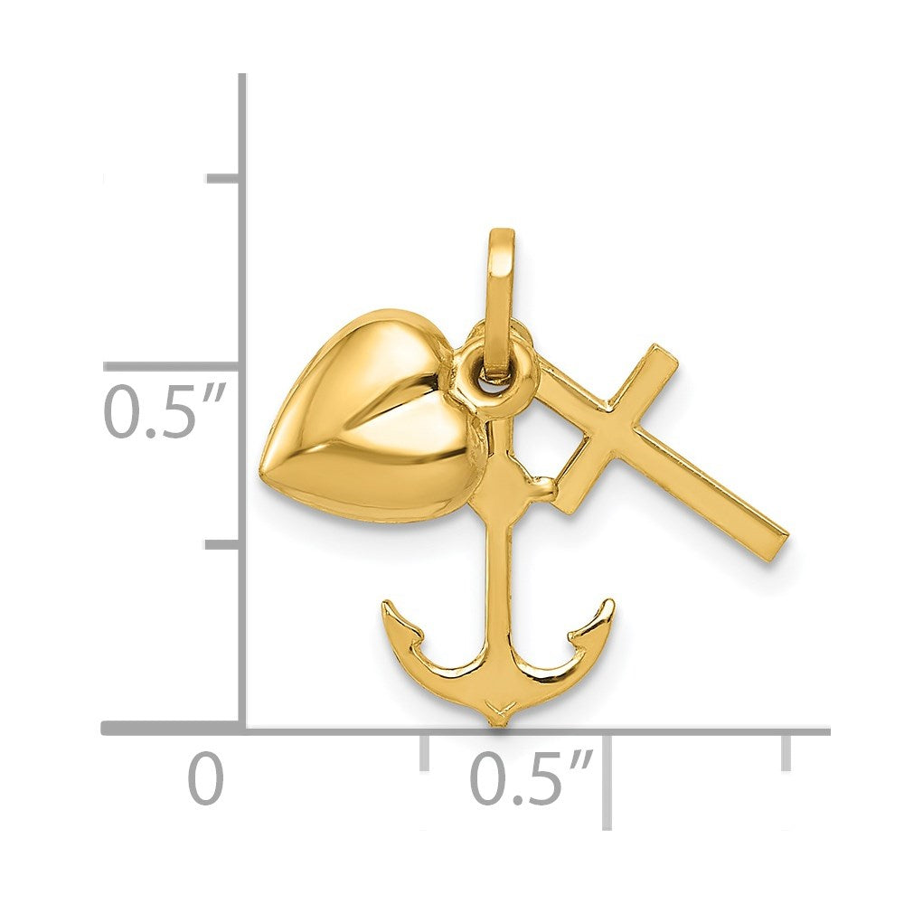 14K Polished Moveable Heart/Cross/Anchor Pendant