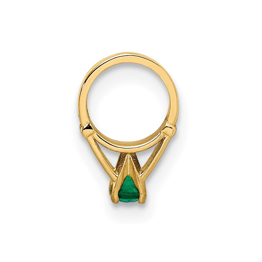 14K 3-D May Ring with Dark Green Glass Stone Charm