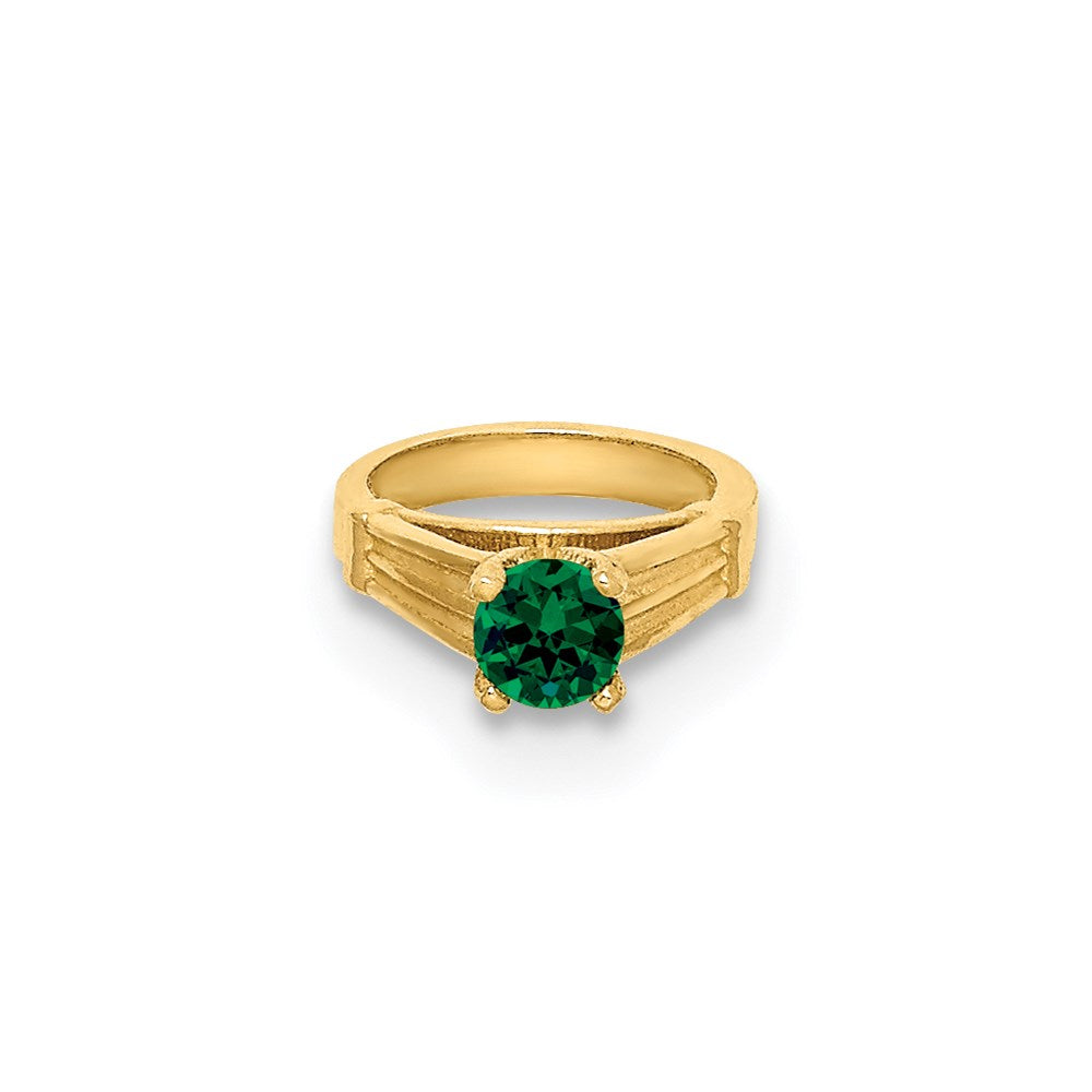 14K 3-D May Ring with Dark Green Glass Stone Charm