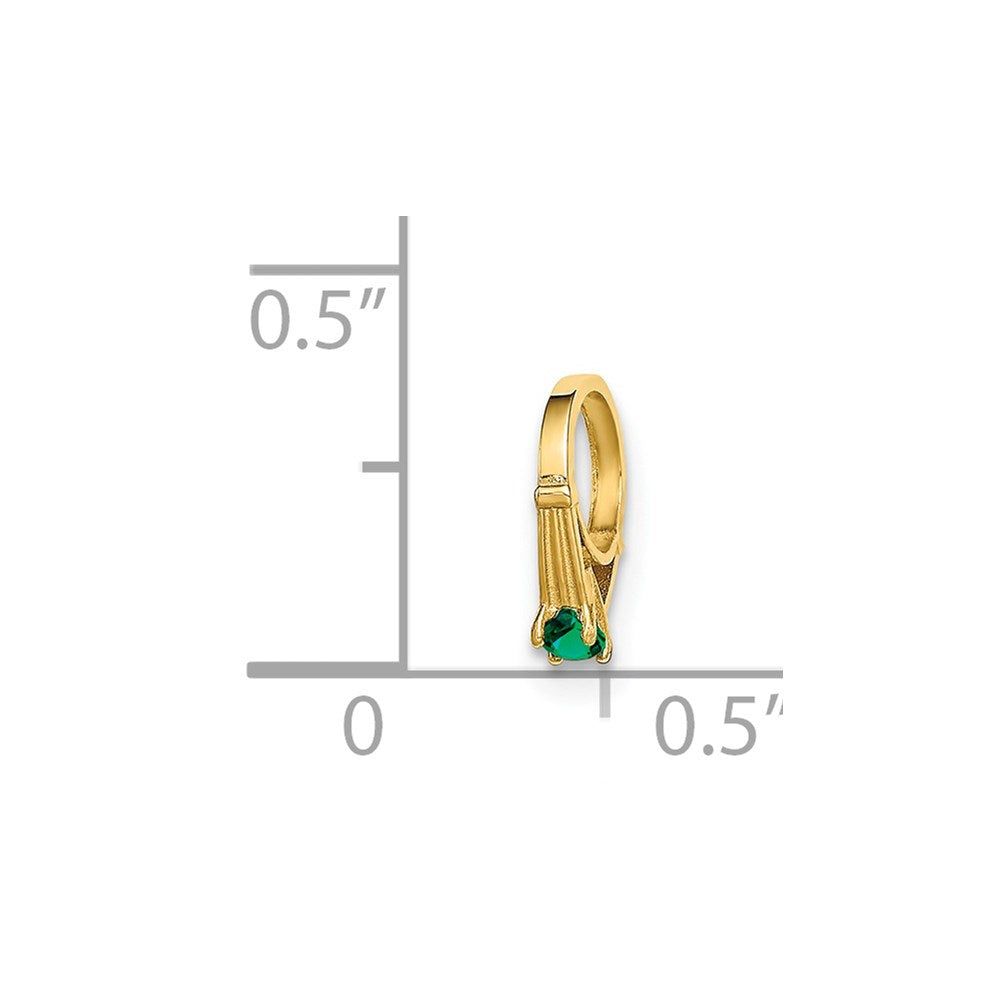 14K 3-D May Ring with Dark Green Glass Stone Charm