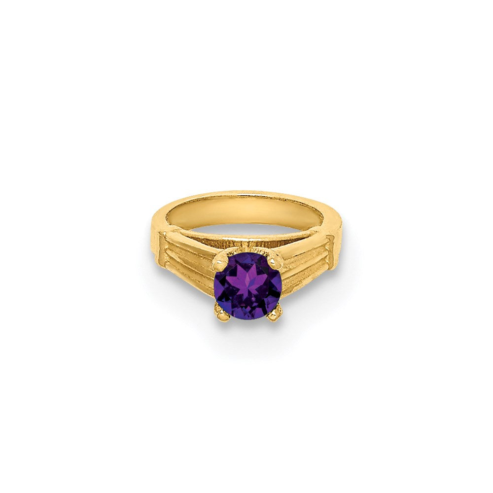 14K 3-D February Ring with Dark Purple CZ Charm