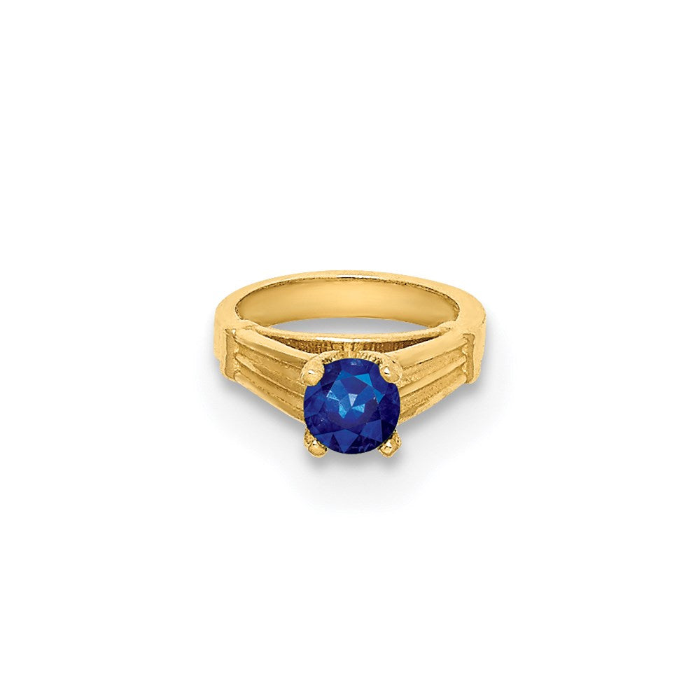 14K 3-D September Ring with Dark Blue Glass Stone Charm