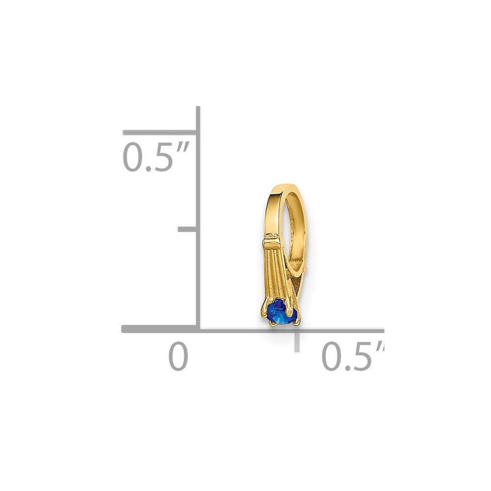 14K 3-D September Ring with Dark Blue Glass Stone Charm