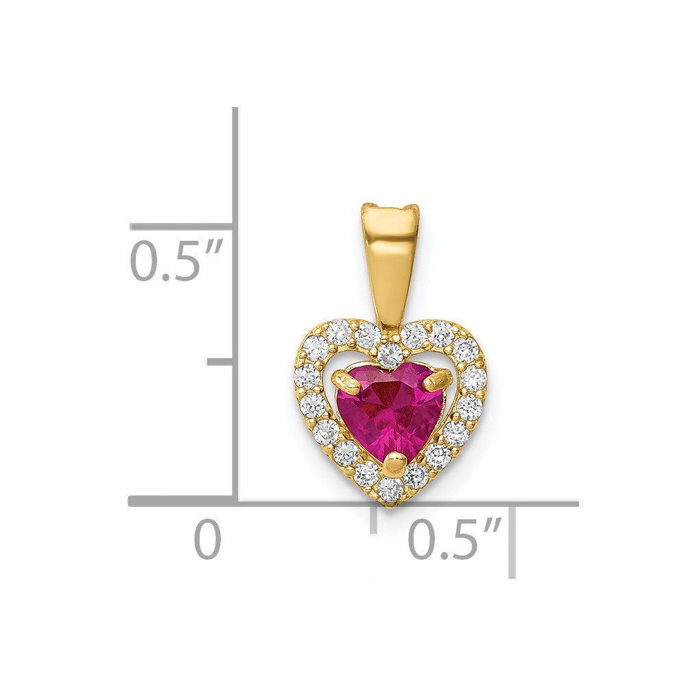 14K Polished Red and Clear CZ Halo Heart Pendant