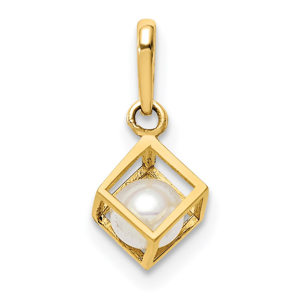 14K 3-D Freshwater Cultured Pearl in Cube Pendant