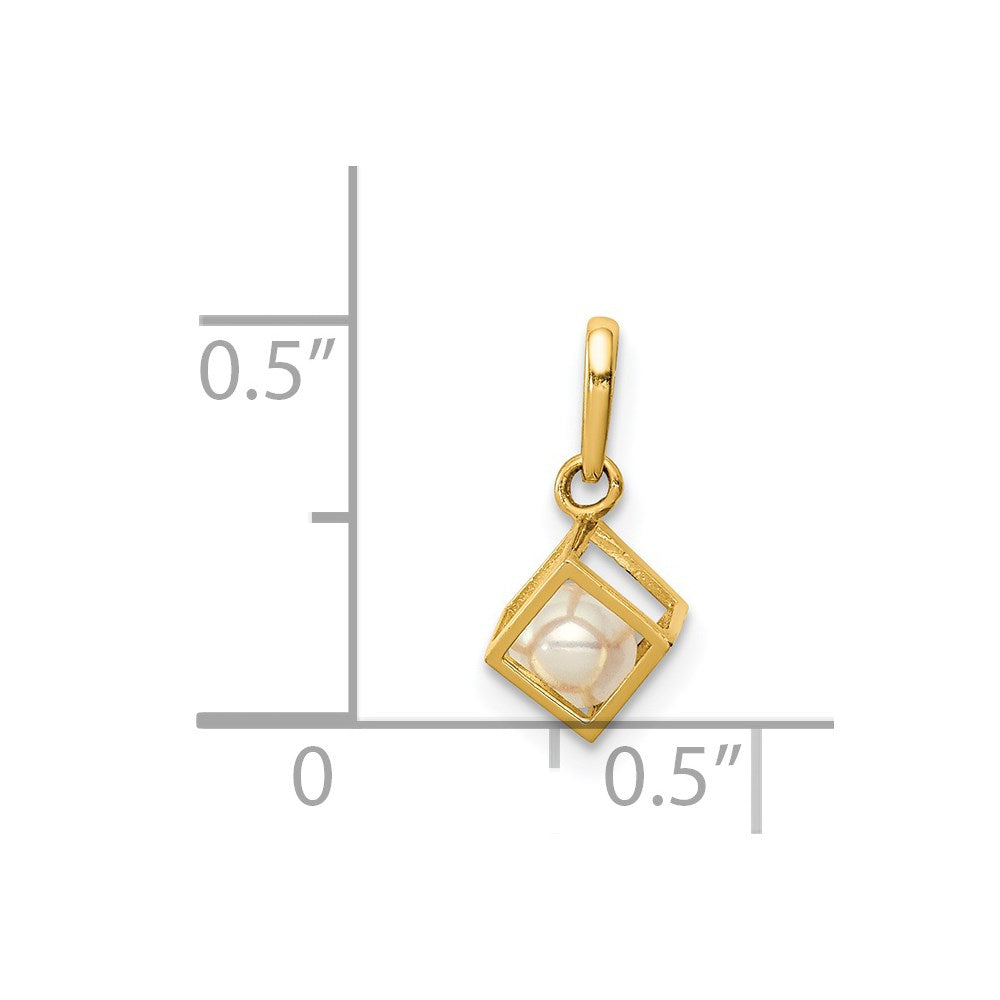 14K 3-D Freshwater Cultured Pearl in Cube Pendant