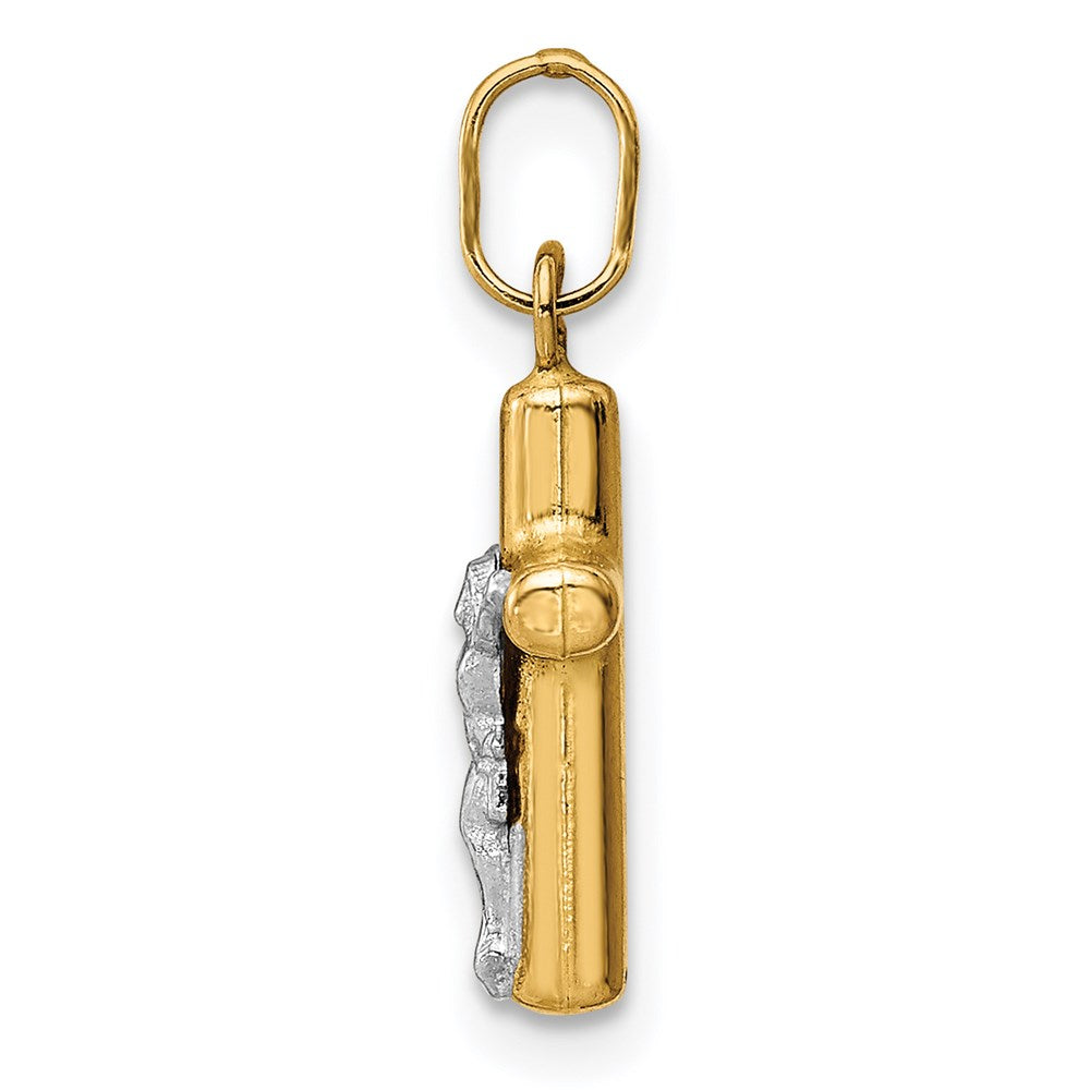 14k w/Rhodium Polished Hollow Crucifix Charm