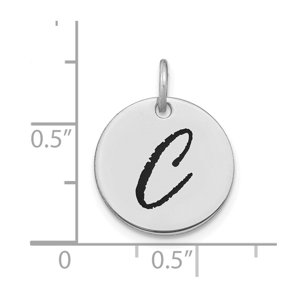 14kw Polished Black Enamel Letter C Initial Disk Charm