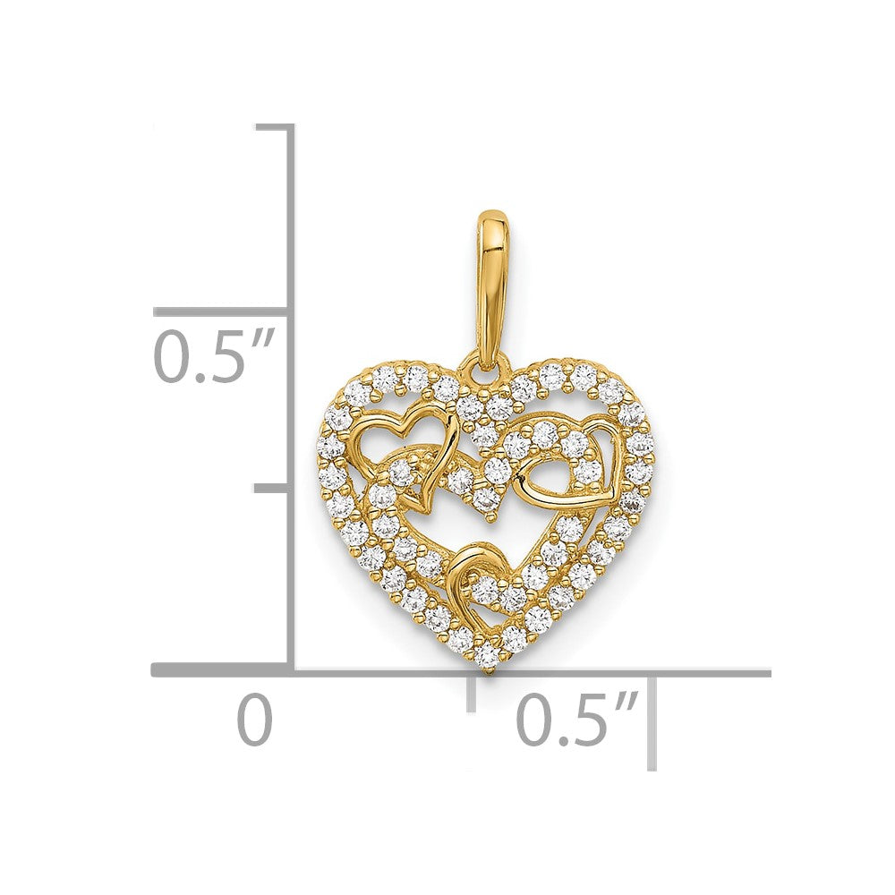 14k Polished CZ Heart in Heart Pendant