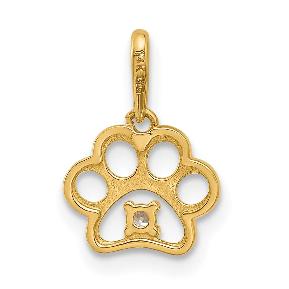 14k Polished CZ Cut-out Paw Print Pendant