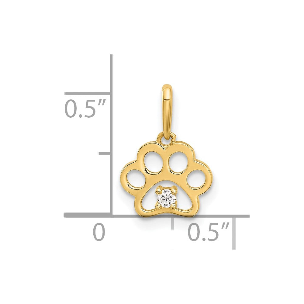 14k Polished CZ Cut-out Paw Print Pendant