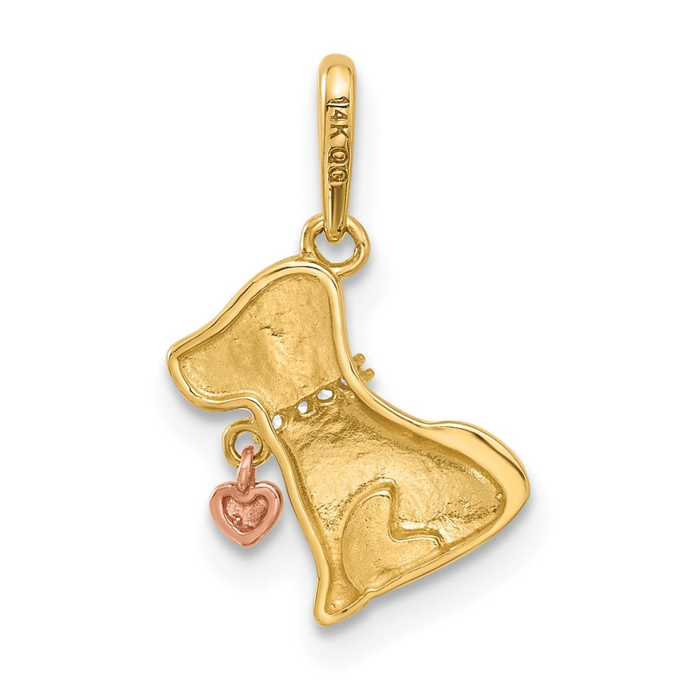 14k Two-tone Polished CZ Dog with Heart Dangle Pendant