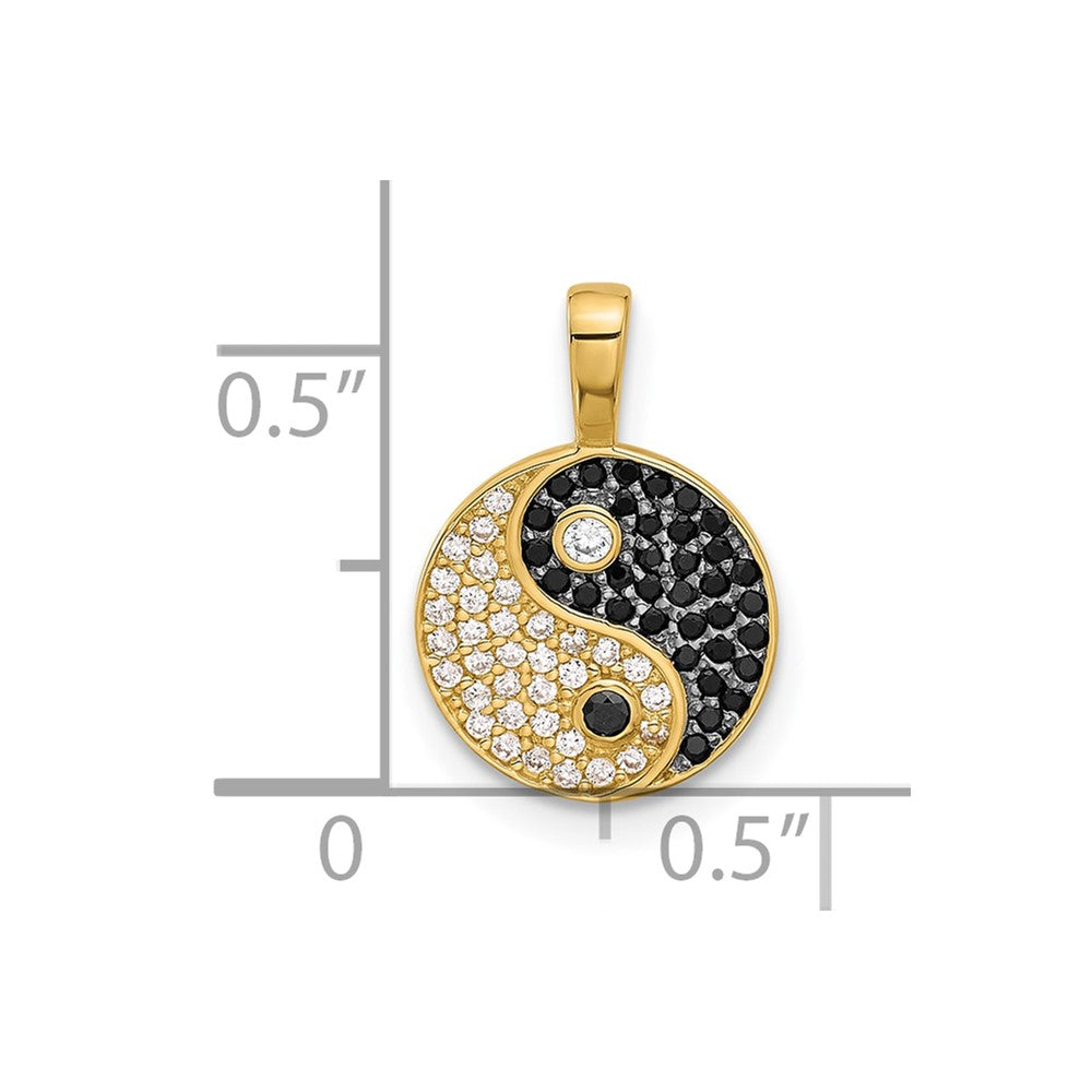 14k with Black Rhodium Black and Clear CZ Yin and Yang Pendant