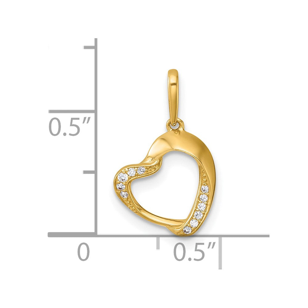 14k Polished CZ Fancy Open Heart Charm / Pendant