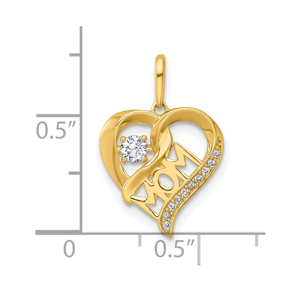 14k Polished White CZ MOM Open Heart Charm