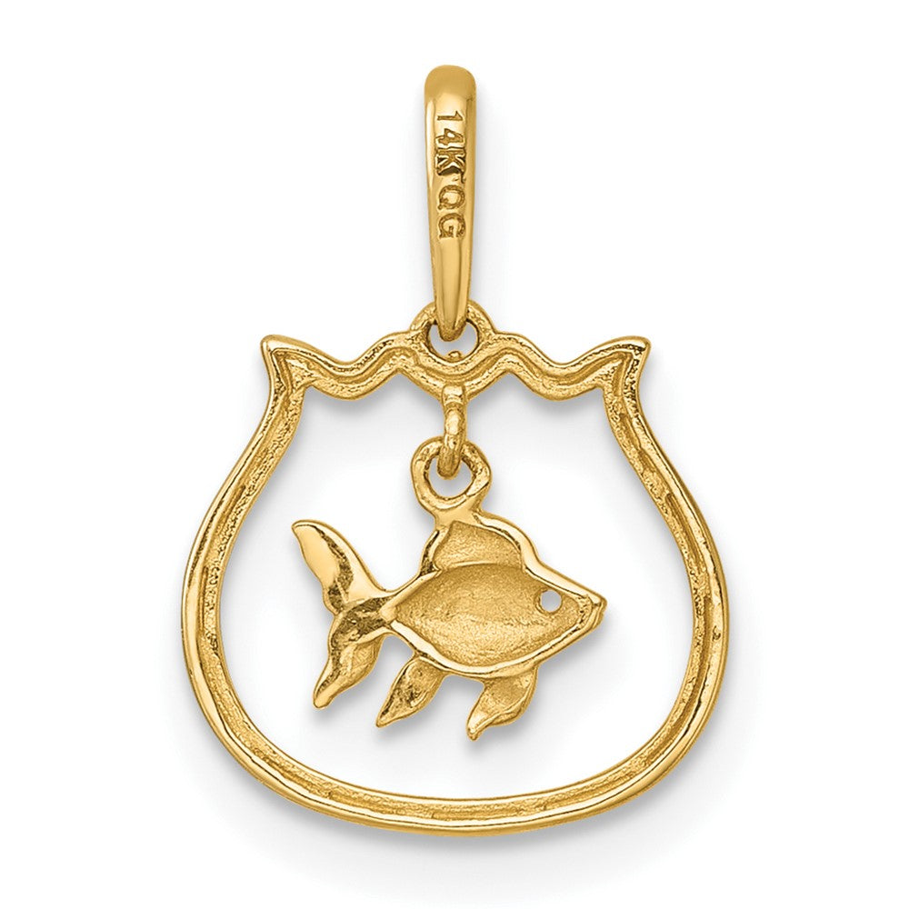14k Polished Fish Bowl with Dangling Fish Charm / Pendant