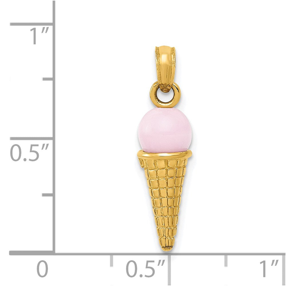 14K Satin Polished 3-D Pink Quartz Bead Ice Cream Cone Charm