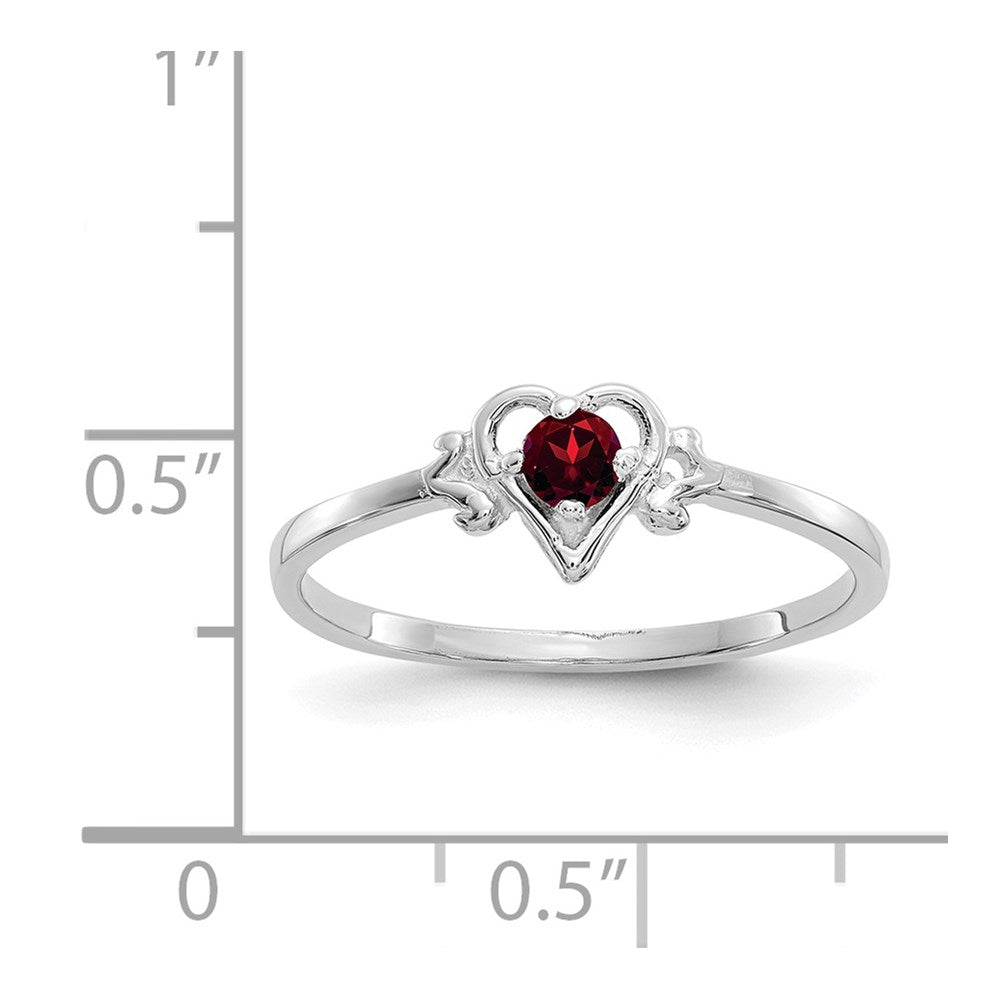 14K White Gold 3mm Round Garnet Birthstone Heart Ring