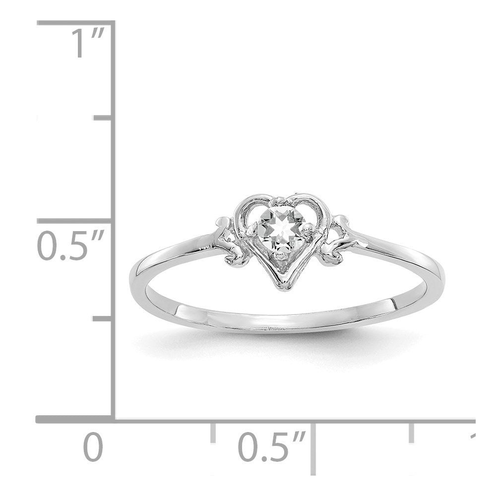 14K White Gold 3mm Round White Topaz Birthstone Heart Ring