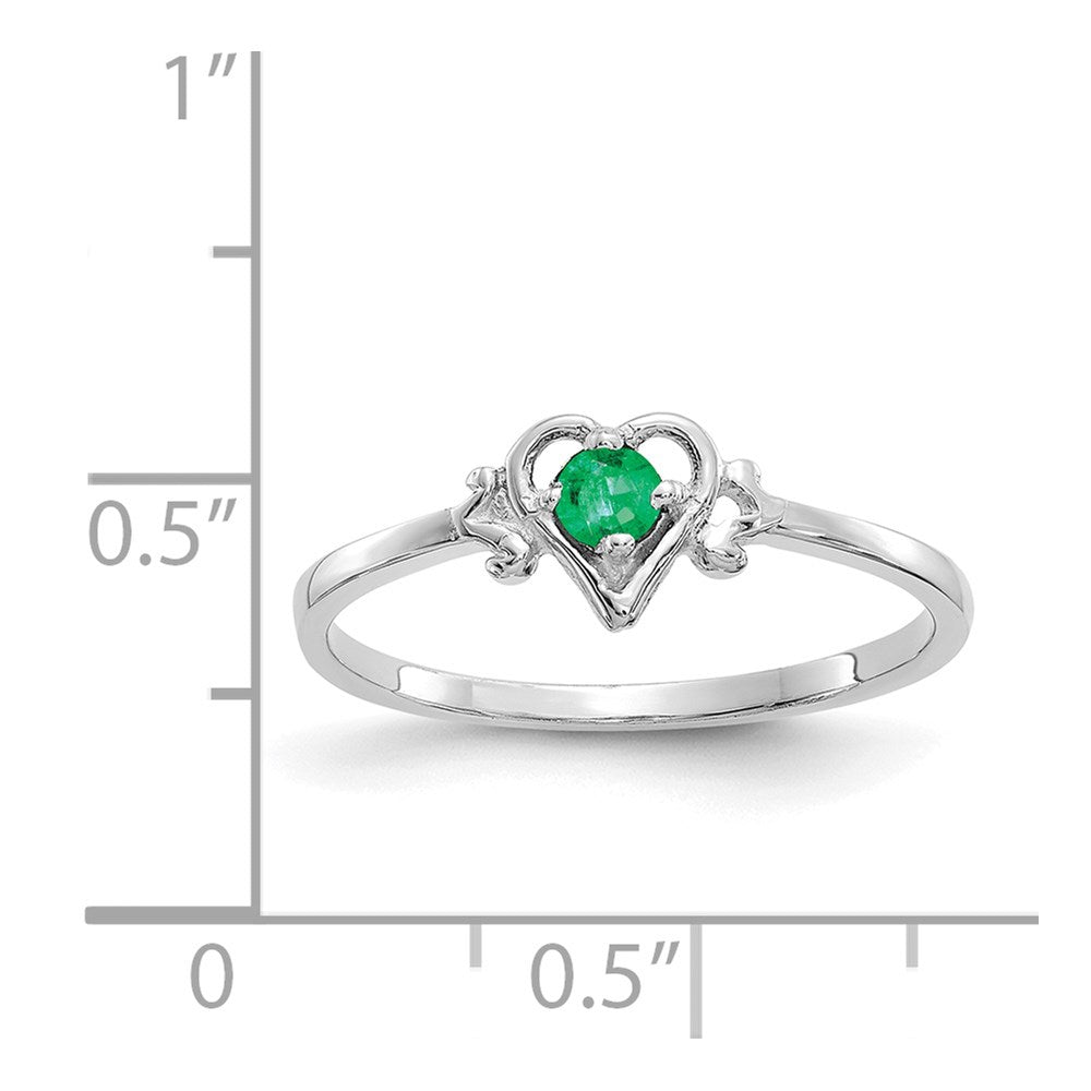 14K White Gold 3mm Round Emerald Birthstone Heart Ring