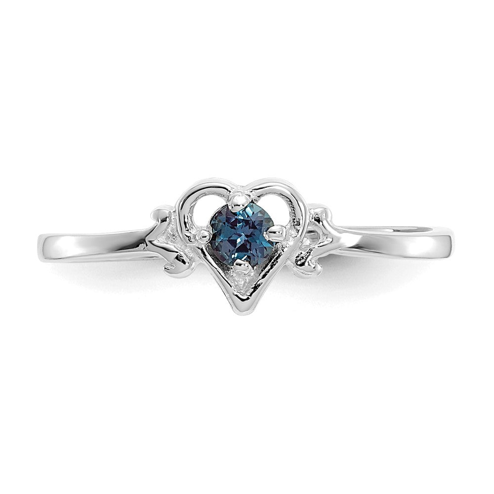 14K White Gold 3mm Round Lab Created Alexandrite Birthstone Heart Ring