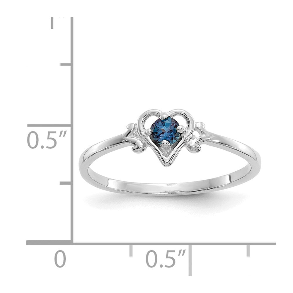 14K White Gold 3mm Round Lab Created Alexandrite Birthstone Heart Ring