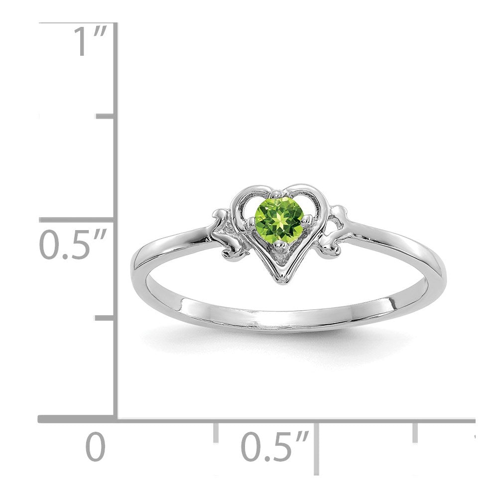 14K White Gold 3mm Round Peridot Birthstone Heart Ring