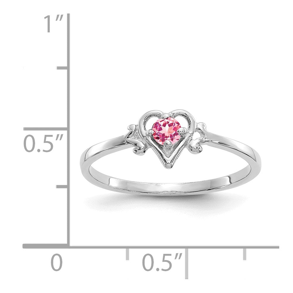 14K White Gold 3mm Round Pink Tourmaline Birthstone Heart Ring