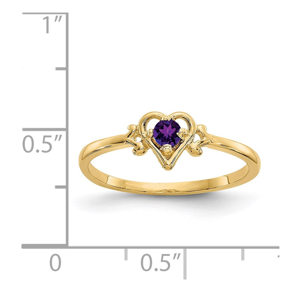 14k 3mm Round Amethyst Birthstone Heart Ring