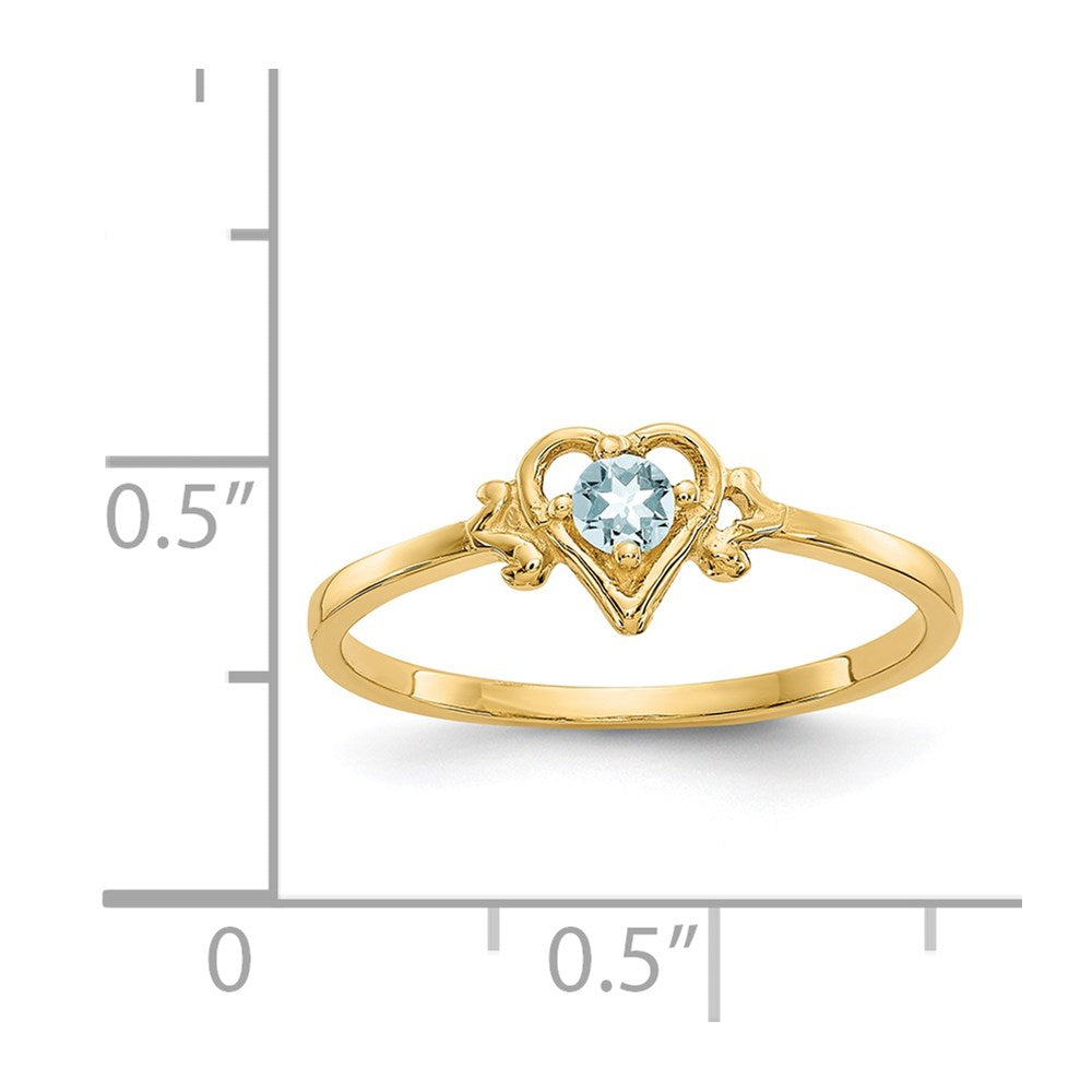 14k 3mm Round Aquamarine Birthstone Heart Ring