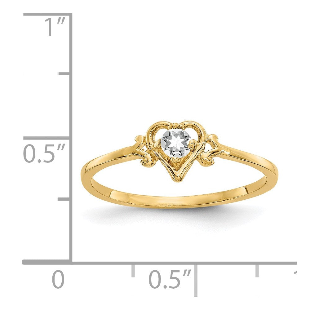14k 3mm Round White Topaz Birthstone Heart Ring