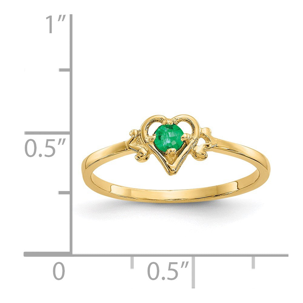 14k 3mm Round Emerald Birthstone Heart Ring