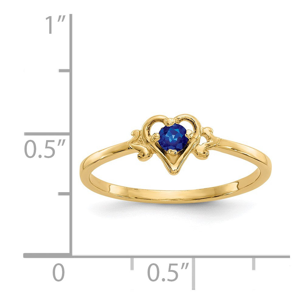 14k 3mm Round Sapphire Birthstone Heart Ring