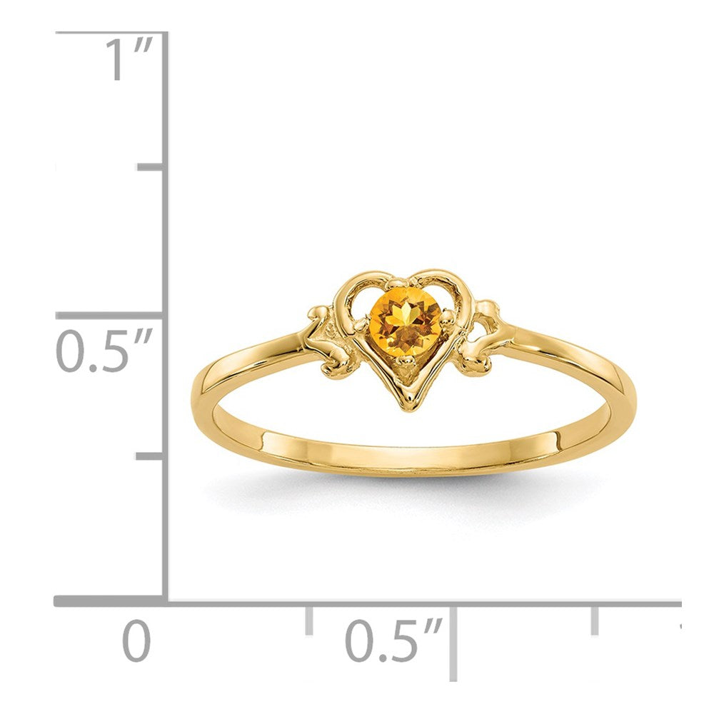 14k 3mm Round Citrine Birthstone Heart Ring
