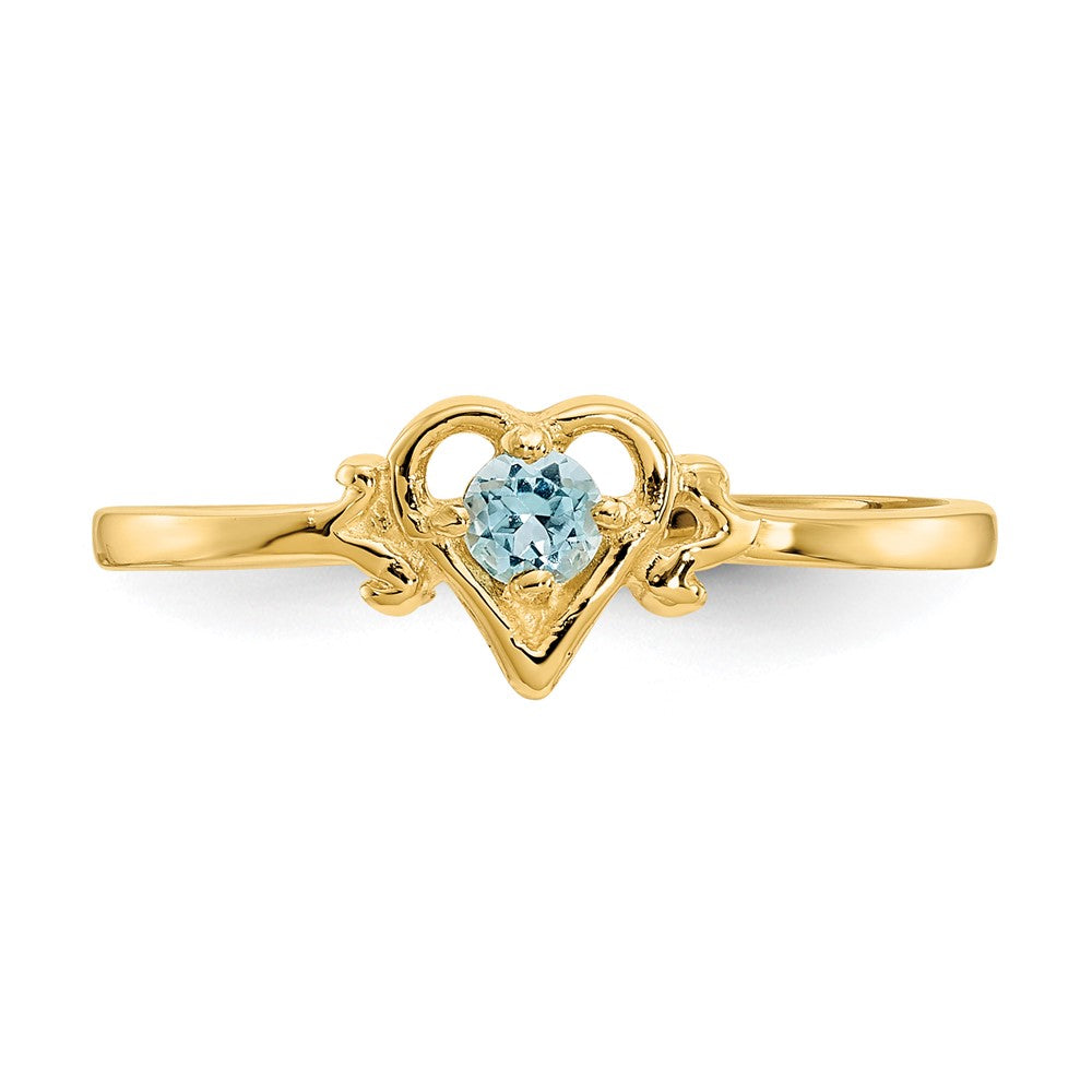 14k 3mm Round Blue Topaz Birthstone Heart Ring