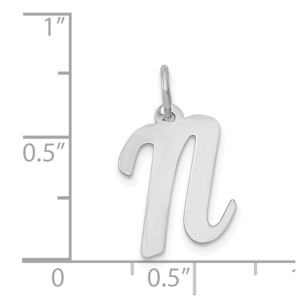 14k White Gold Medium Script Letter N Initial Charm