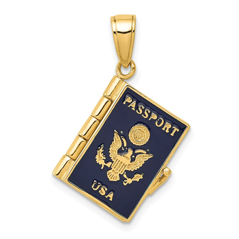 Solid;Polished;3-D;14k Yellow gold;Enamel;Not engraveable;Opens