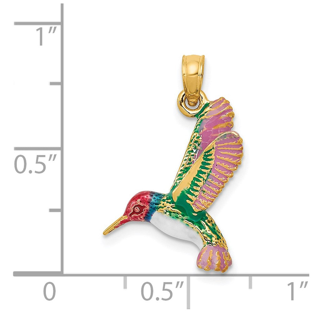 14k Enameled 3-D Hummingbird Pendant