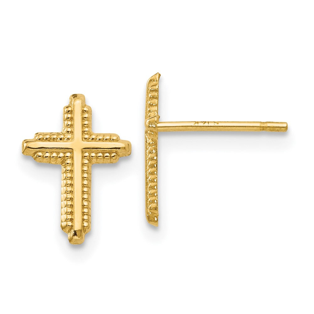Polished;14k Yellow gold;Post;Textured