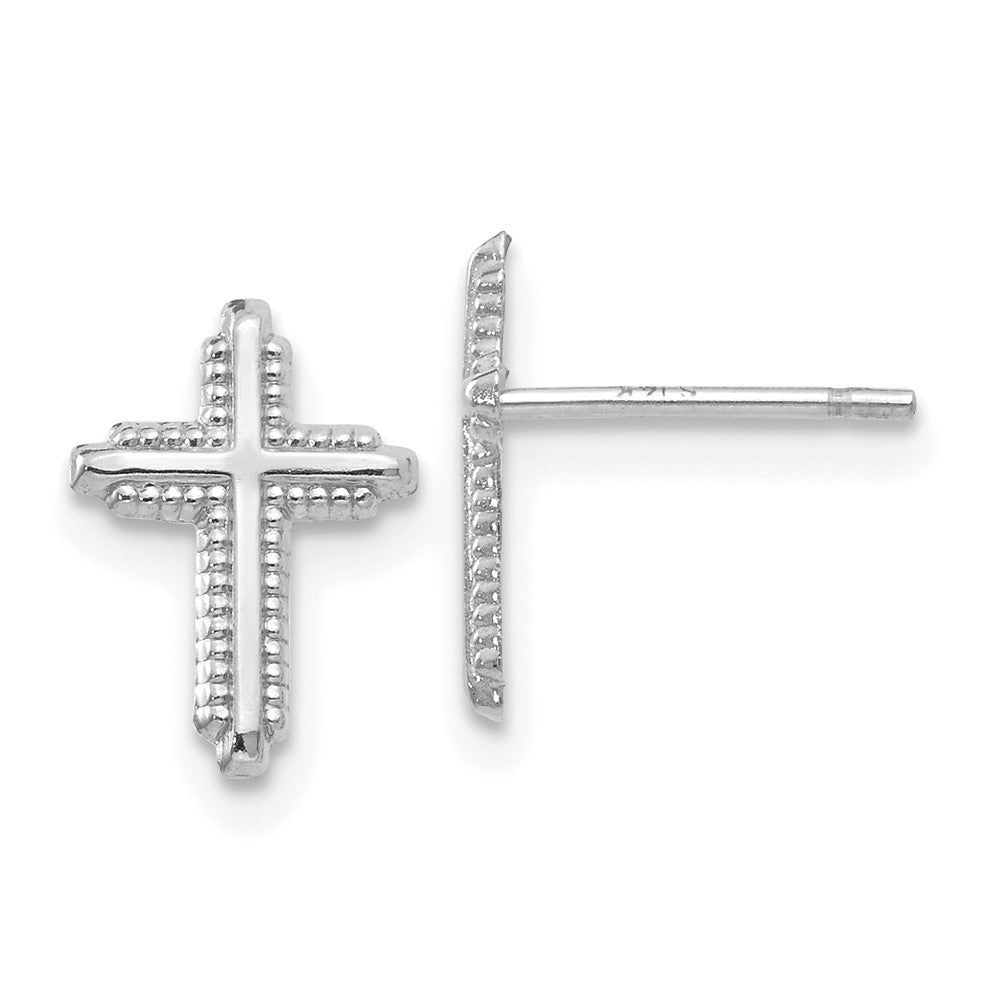 Polished;14K White gold;Post;Textured