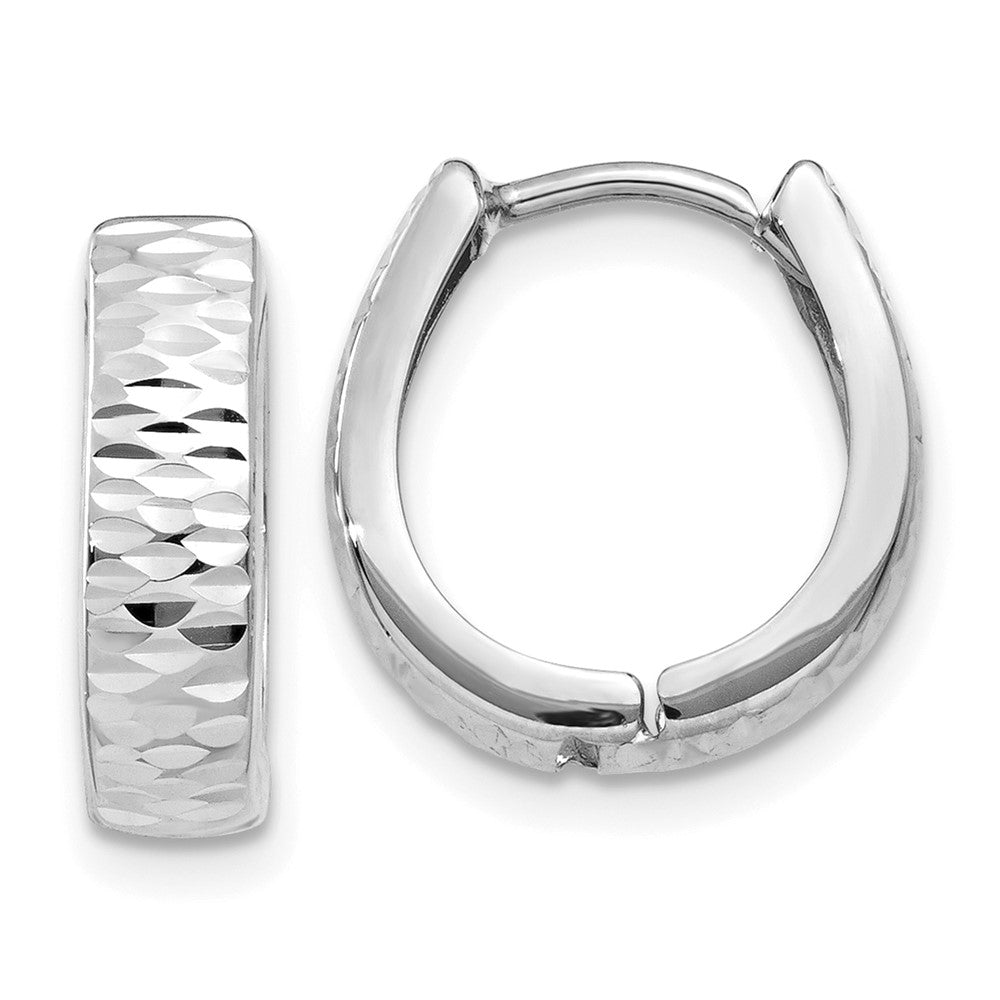 Diamond-cut;Polished;14K White gold;Open back;Hinged hoop