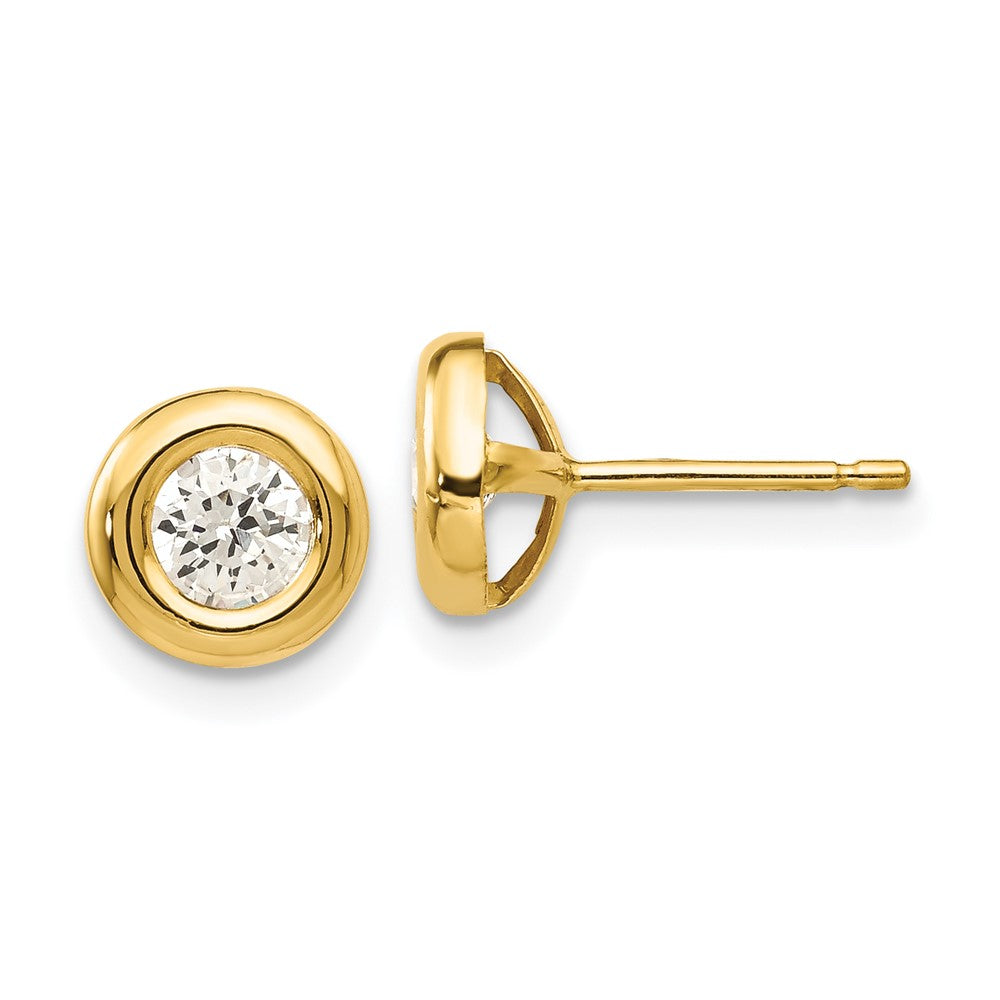 Solid;14k Yellow gold;Open back;Post;CZ