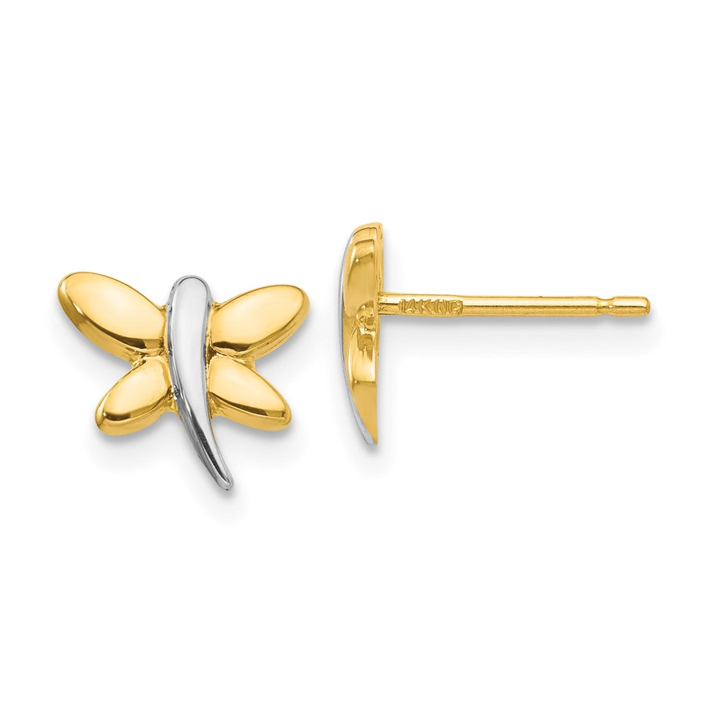 Polished;Post;14K Yellow gold & rhodium