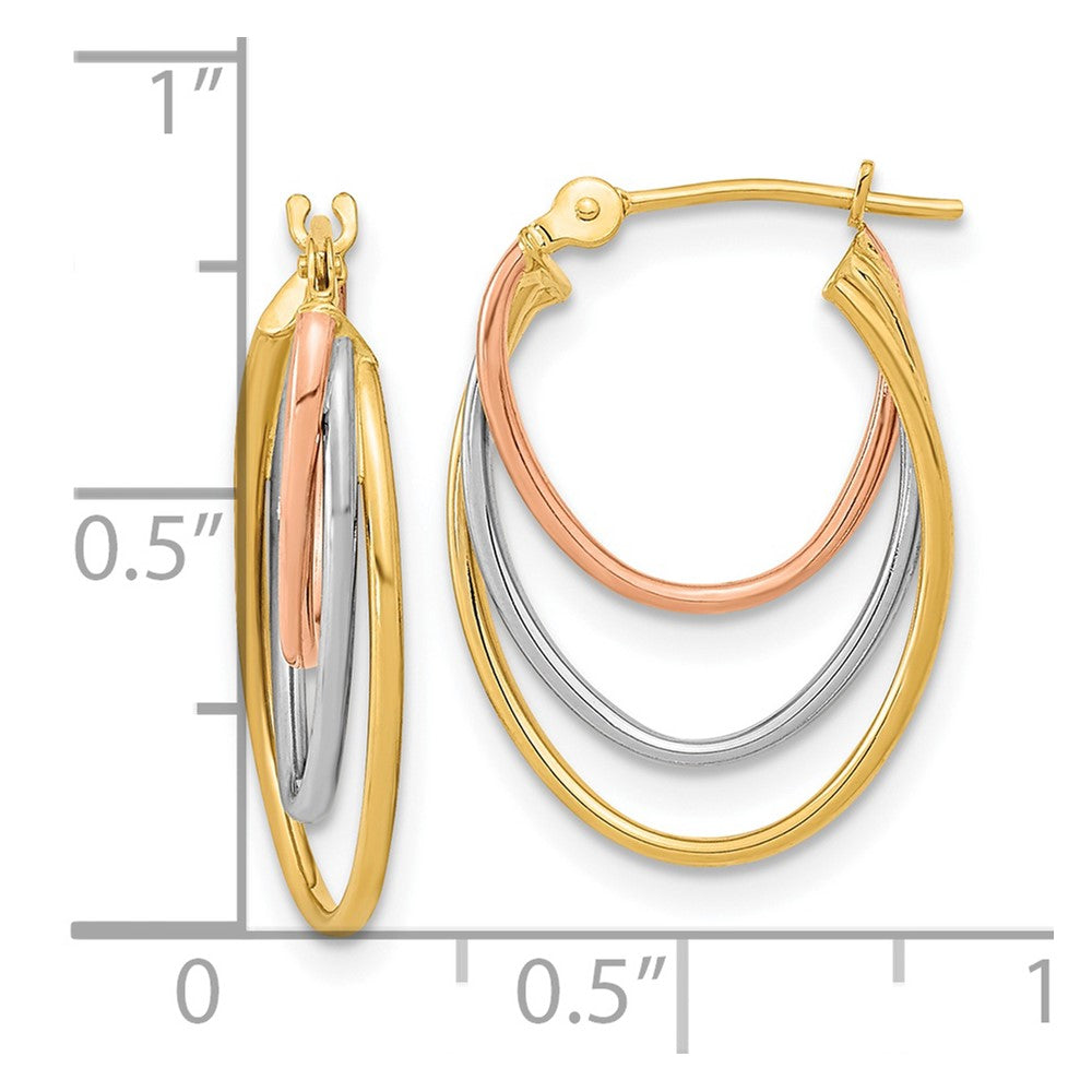 14k Tri-Color Graduated 3 Ring Hoops